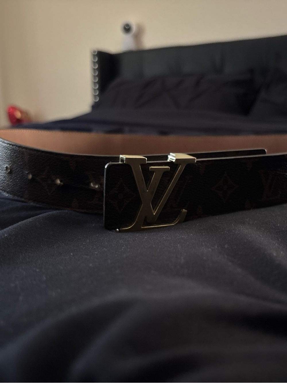 Louis Vuitton Brown Monogram Belt with Gold LV Buckle
